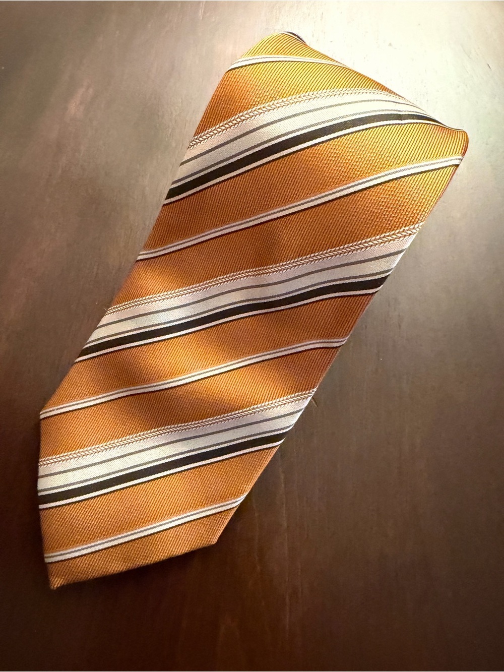 Hugo Boss Men's Orange Striped Silk Tie 3” wide